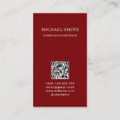 Elegantes rotes Weinglas Bar Weingut QR Code Visitenkarte (Rückseite)