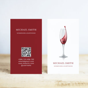Elegantes rotes Weinglas Bar Weingut QR Code  Visitenkarte
