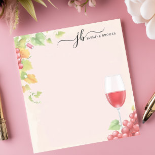 Elegantes rotes Weinglas Trauben personalisiertes  Notizblock