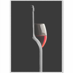 Elegantes rotes Weinglas und Flasche. Schwarzer Hi Aufkleber