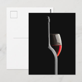 Elegantes rotes Weinglas und Flasche. Schwarzer Hi Postkarte