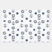Elegantes rotes Weiß- und blaues Nautikthema Geschenkpapier Set (Vorderseite)