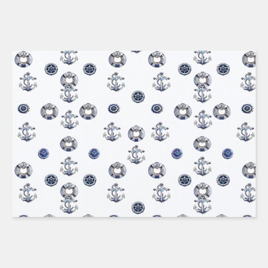 Elegantes rotes Weiß- und blaues Nautikthema Geschenkpapier Set (Vorderseite)