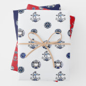 Elegantes rotes Weiß- und blaues Nautikthema Geschenkpapier Set (Beispiel)