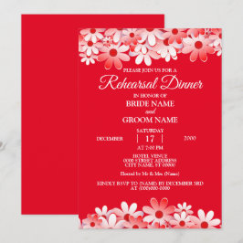 Elegantes rotes weißes Blumen-Hochzeitsprobedinner Einladung
