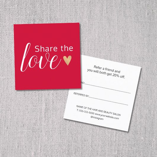 Elegantes Rotes Weißes Gold Herzstück Beauty Salon Empfehlungskarte