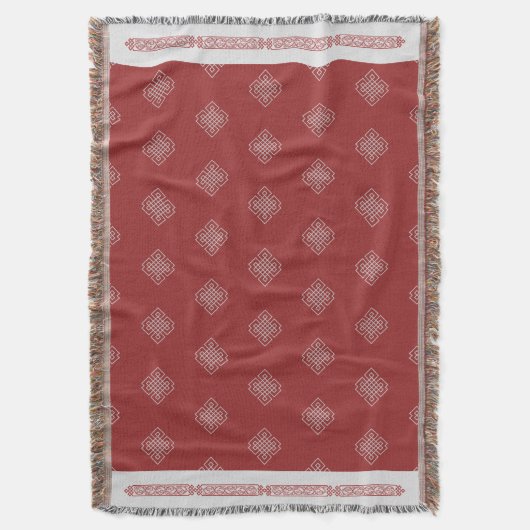 Elegantes rotes, weißes mongolisches Muster Decke (Vorderseite Vertikal)