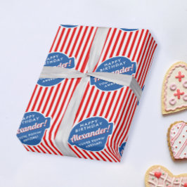 Elegantes rotes weißes und blaues Popcorn-Streifen Geschenkpapier