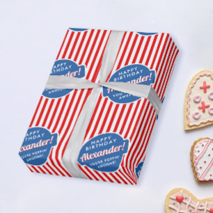 Elegantes rotes weißes und blaues Popcorn-Streifen Geschenkpapier
