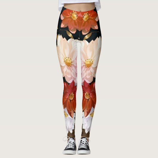 Elegantes rotes, weißes und rosafarbenes Muster Leggings (Vorderseite)
