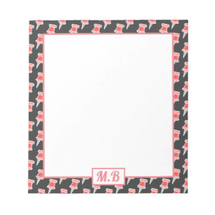 Elegantes rotes Zeichenstiftemuster Monogramm Notizblock