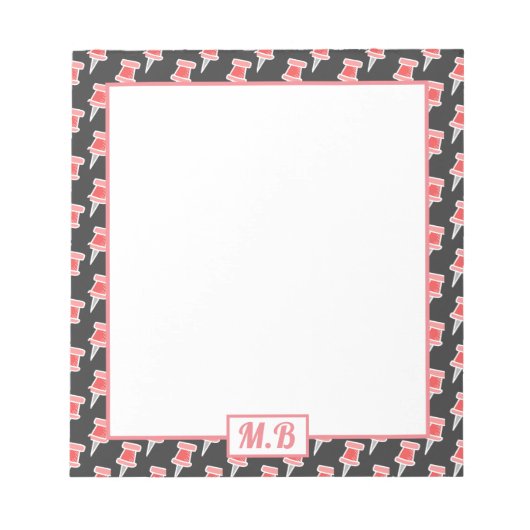 Elegantes rotes Zeichenstiftemuster Monogramm Notizblock (Vorderseite)