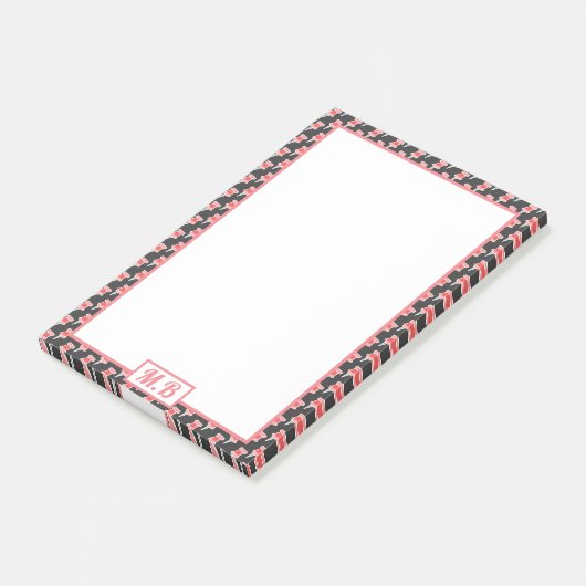 Elegantes rotes Zeichnend Button Muster Monogramm Post-it Klebezettel (angewinkelt)