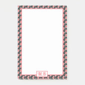 Elegantes rotes Zeichnend Button Muster Monogramm Post-it Klebezettel (Vorderseite)
