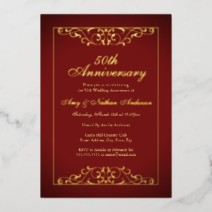 Elegantes Rotgold zum 50. Hochzeitstag Folieneinladung