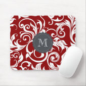 Elegantes Rotwein-Monogramm-Blumentapete Mousepad (Mit Mouse)