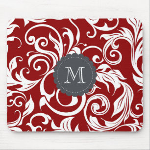 Elegantes Rotwein-Monogramm-Blumentapete Mousepad