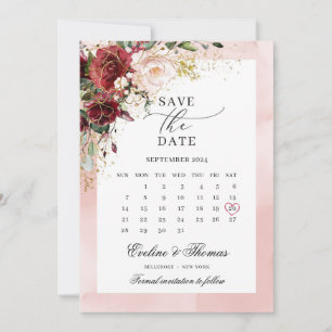 Elegantes Rotzweingold Blätter boho Save The Date