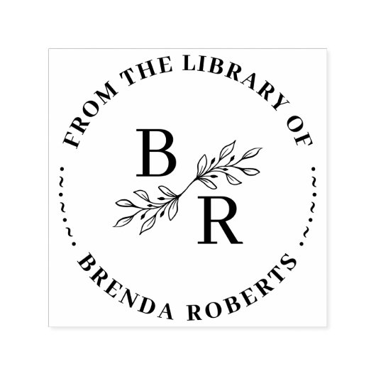 Elegantes Round Botanical Initials Library-Buchzei Permastempel (Design)