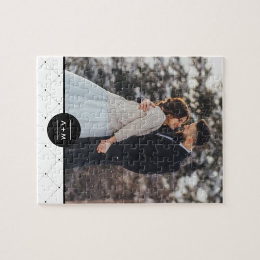 Elegantes Round-Frame-Monogramm-Foto Puzzle (Horizontal)