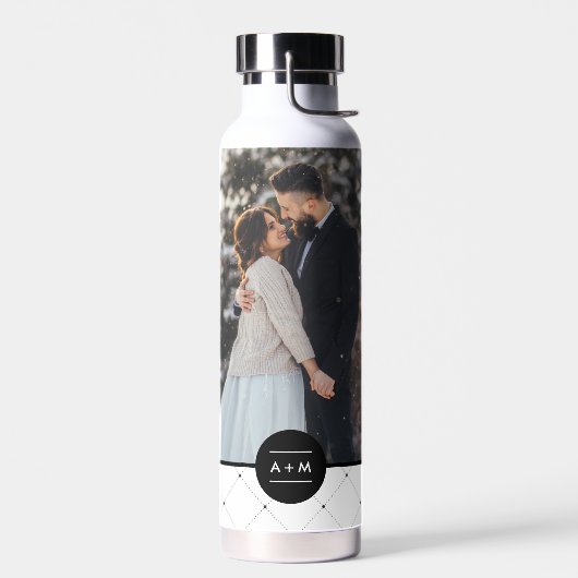 Elegantes Round-Frame-Monogramm-Foto Trinkflasche (Links)