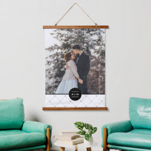 Elegantes Round-Frame-Monogramm-Foto Wandteppich Mit Holzrahmen