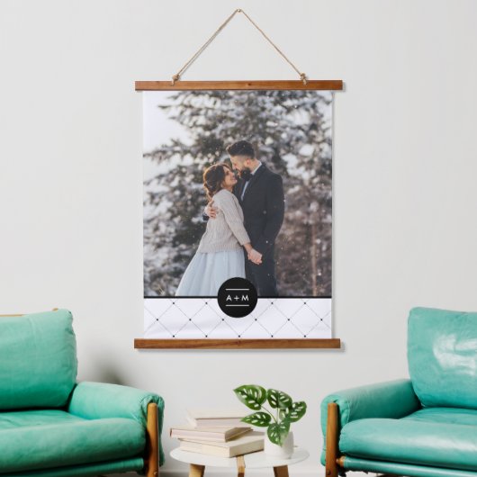 Elegantes Round-Frame-Monogramm-Foto Wandteppich Mit Holzrahmen (Wohnzimmer)