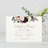 Elegantes Roush Burgund Blume Probe Abendessen Einladung (Stehend Vorderseite)