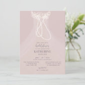 Elegantes Roush Dress Ruffles Pearls Brautparty Einladung (Stehend Vorderseite)