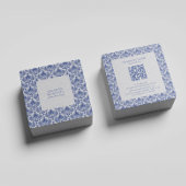 Elegantes Royal Blue and White Damaskus-Muster Quadratische Visitenkarte