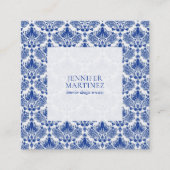 Elegantes Royal Blue and White Damaskus-Muster Quadratische Visitenkarte (Vorderseite)