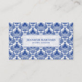 Elegantes Royal Blue and White Damaskus-Muster Visitenkarte (Vorderseite)