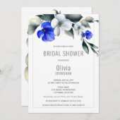 Elegantes Royal Blue and White Floral Brautparty Einladung (Vorne/Hinten)