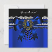 Elegantes Royal Blue Black Diamond Gold Lace Party Einladung (Vorderseite)