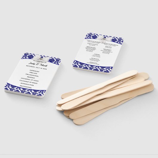 Elegantes Royal Blue Damask Hochzeitsprogramm Fächer (Non-assembled)
