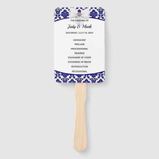 Elegantes Royal Blue Damask Hochzeitsprogramm Fächer (Vorderseite)