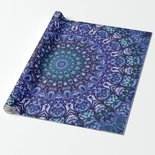 Elegantes Royal Blue Floral Damask Muster Geschenkpapier (Ungerollt)