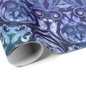 Elegantes Royal Blue Floral Damask Muster Geschenkpapier (Rolleneckpunkt)