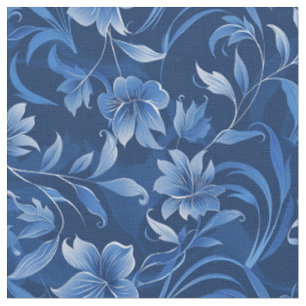Elegantes Royal Blue Floral Design Stoff