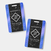 Elegantes Royal Blue Foil Black Marble VIP Event Ausweis (Front & Back)