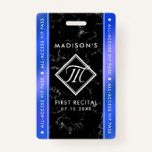 Elegantes Royal Blue Foil Black Marble VIP Event Ausweis (Vorderseite)