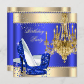 Elegantes Royal Blue Gold Cream Chandelier Party Einladung (Vorne/Hinten)