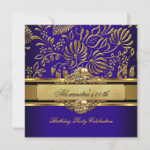 Elegantes Royal Blue Gold Damask Pearl Party Einladung (Vorderseite)