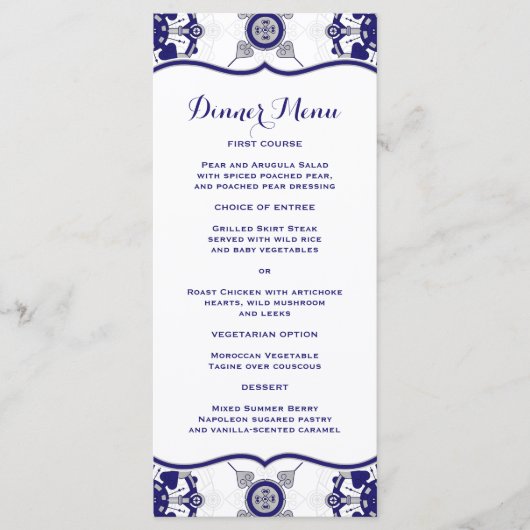 Elegantes Royal Blue Medallion Pattern Dinner Menu Menükarte (Vorderseite)