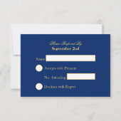 Elegantes Royal Blue mit goldgezeichneten Blume RSVP Karte (Rückseite)