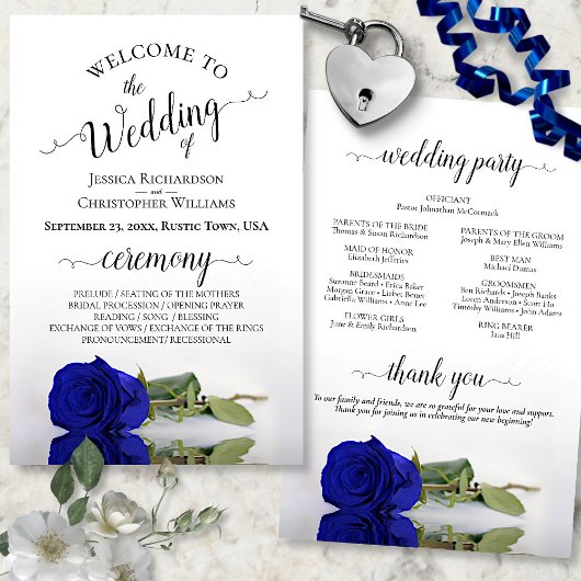 Elegantes Royal Blue Rose Budget Hochzeitsprogramm