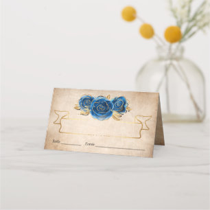 Elegantes Royal Blue Rose Gold Crown Parchment Platzkarte