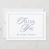 Elegantes Royal Blue Script Wedding Foto Dankeskarte (Vorderseite)