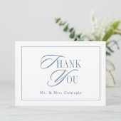 Elegantes Royal Blue Script Wedding Foto Dankeskarte (Stehend Vorderseite)