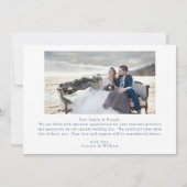 Elegantes Royal Blue Script Wedding Foto Dankeskarte (Rückseite)